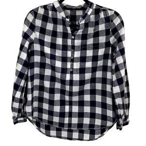 Soft Surroundings Navy Blue & White Plaid‎ L/S Shirt Sz S